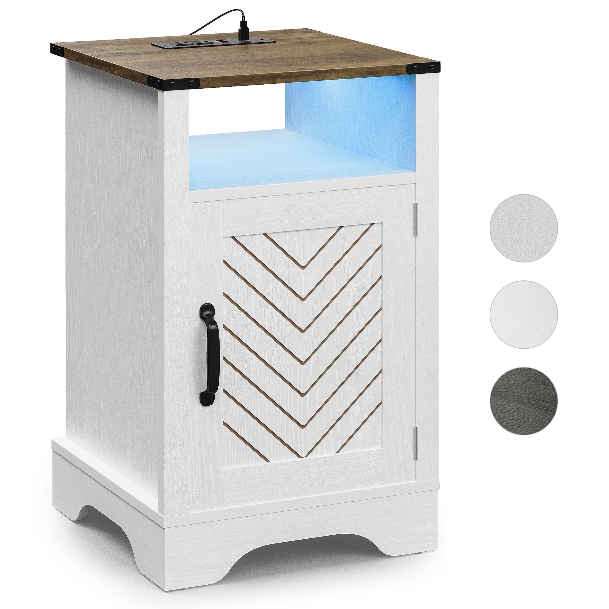 Set Of 2 Bedside Tables With Charging Station And Storage White_voghion.com